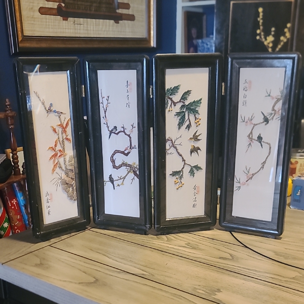 Vintage Black Framed Japanese Art Panels